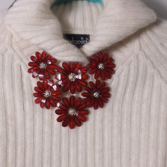 Statement Red Crystal Bead Flower Necklace Statement Runway - Picture 8 of 11